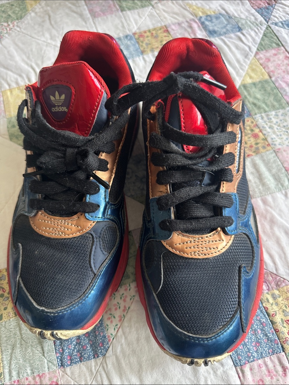 P—adidas Multicolor Retro Running Shoes - Navy, Red & Tan Accents